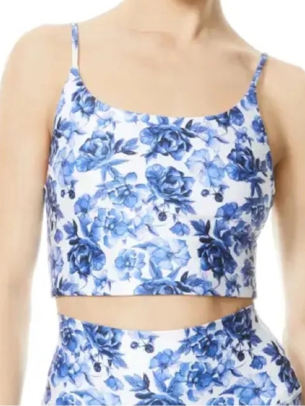 Alice + Olivia Blue Floral White Crop Tank